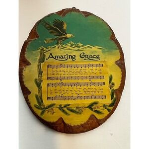 Vintage Handmade Amazing Grace Wooden Sheet Music Plaque W/ Bald Eagle 11"